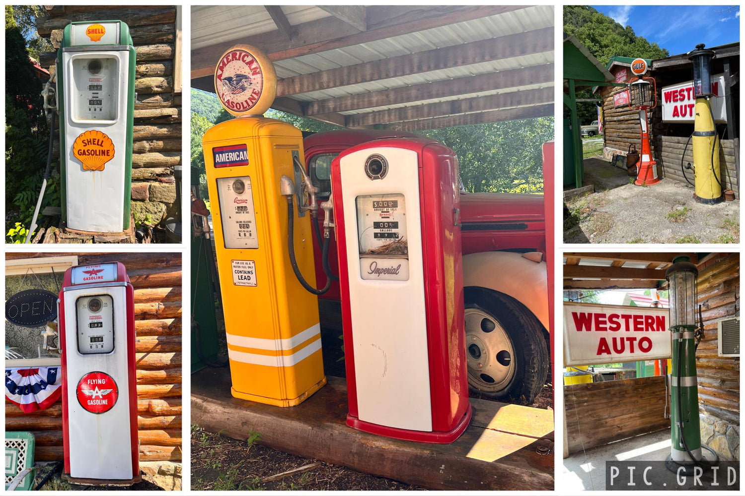 American Picker stopped by to see our vintage gas pumps and memorabilia showcased at our log cabin lodging office at Seneca Rocks.
